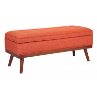 OSP Home Furnishings KAT-M5 Katheryn Storage Bench in Tangerine Fabic with Light Espresso Legs